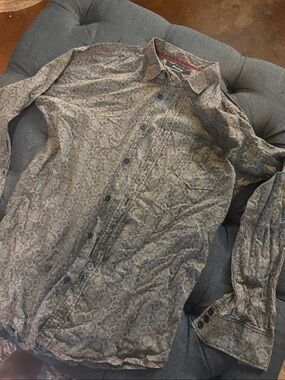 Men's Casual Printed Button-Down Shirt - Gray Paisley